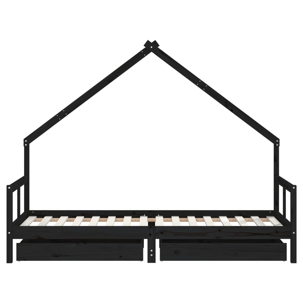 vidaXL sengeramme til juniorseng m. skuffer 80x200 cm massivt fyr sort