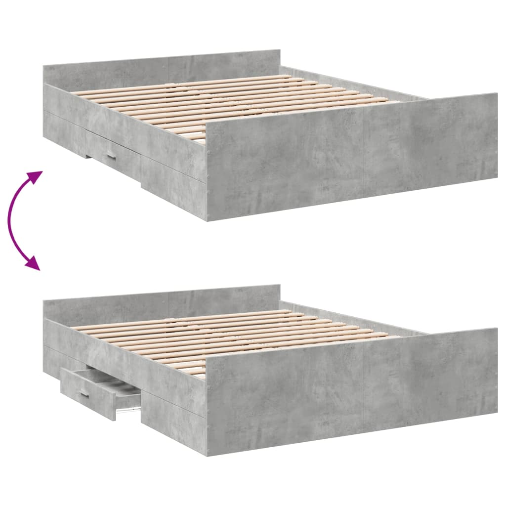 vidaXL sengeramme med skuffer 140x200 cm konstrueret træ betongrå