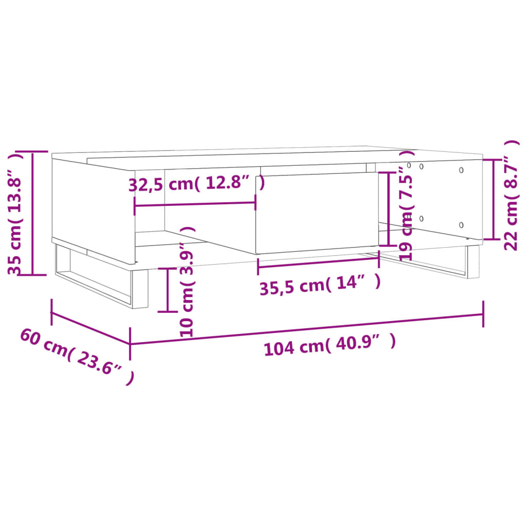 vidaXL sofabord 104x60x35 cm konstrueret træ hvid højglans