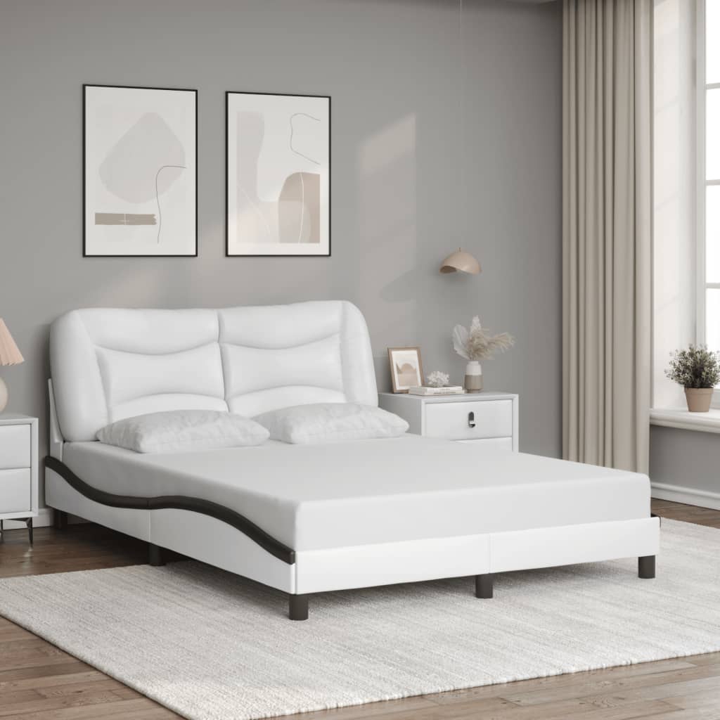 vidaXL sengestel med LED-lys 140x200 cm kunstlæder hvid og sort
