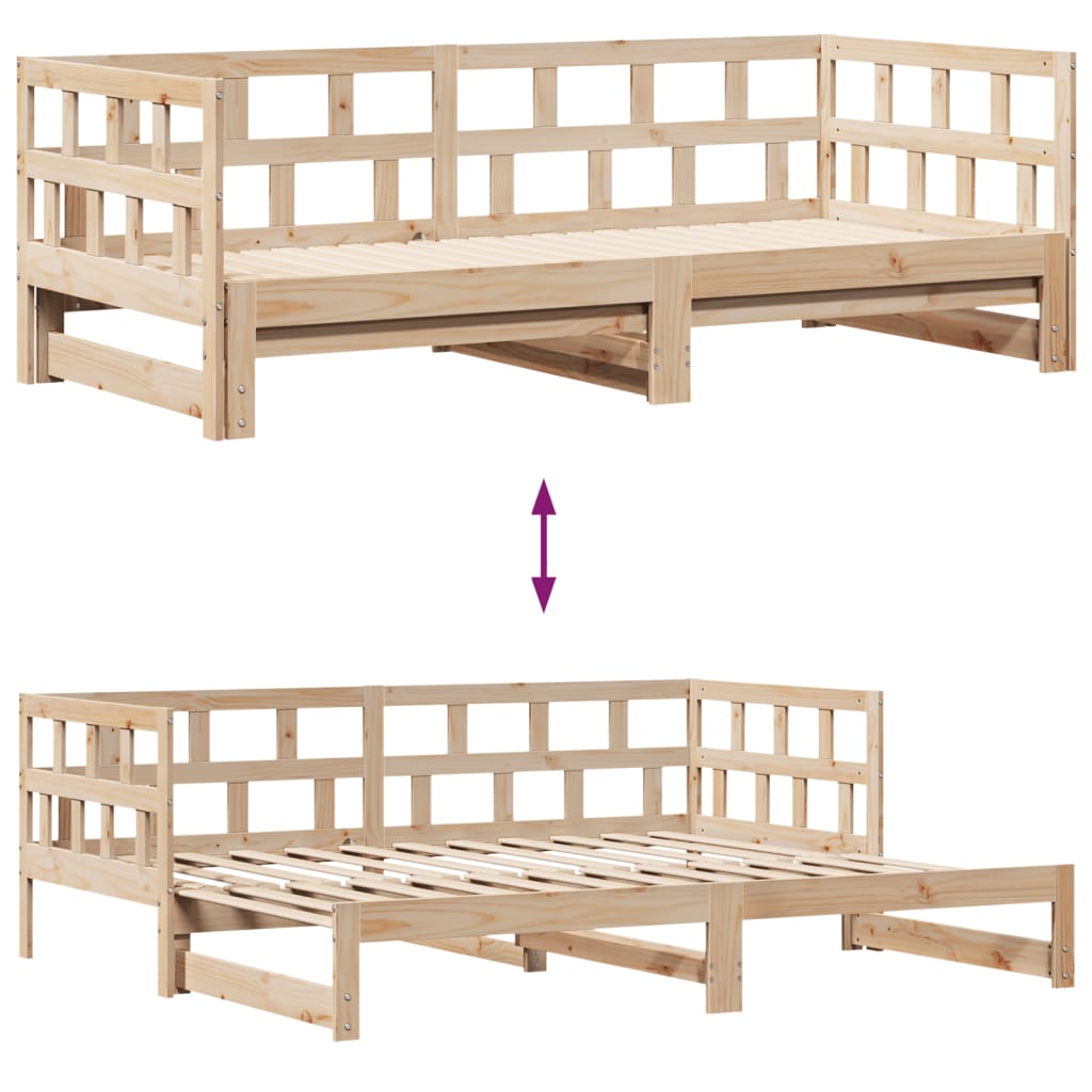 vidaXL daybed med udtræk og skuffer 90x200 cm massivt fyrretræ