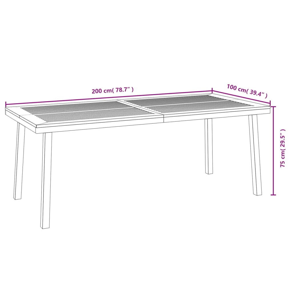 vidaXL havebord 200x100x75 cm massivt akacietræ