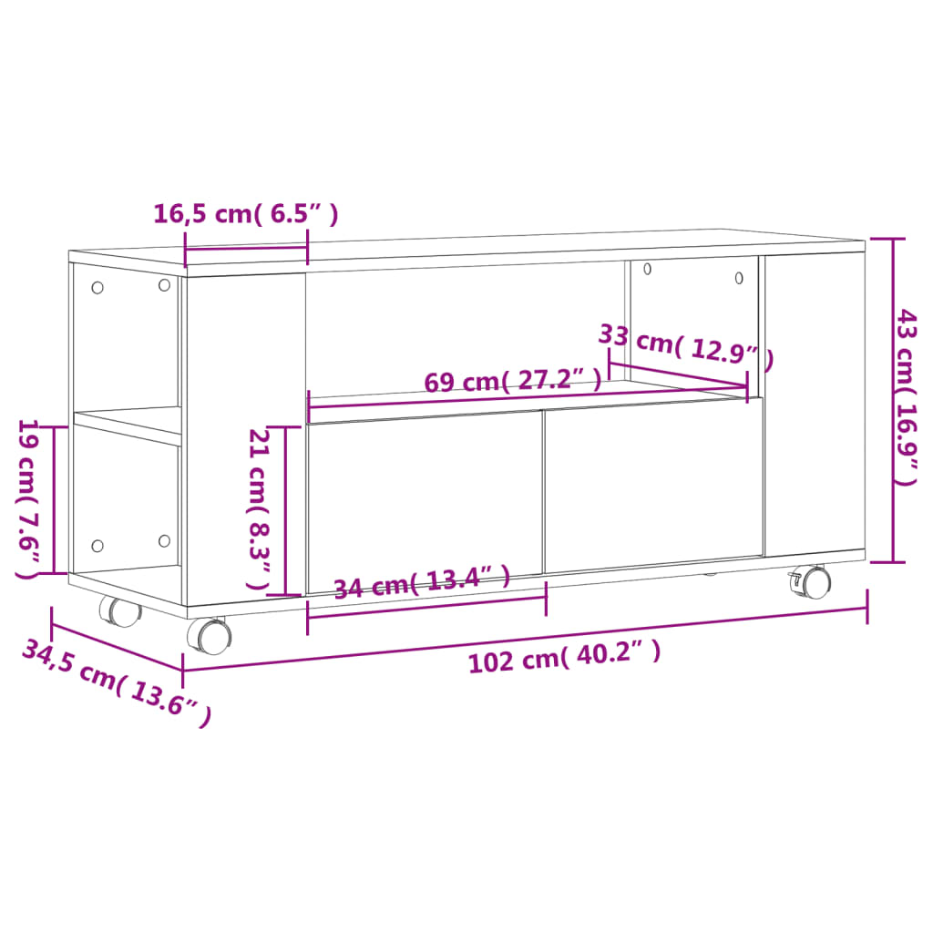 vidaXL tv-bord 102x34,5x43 cm konstrueret træ brun egetræsfarve