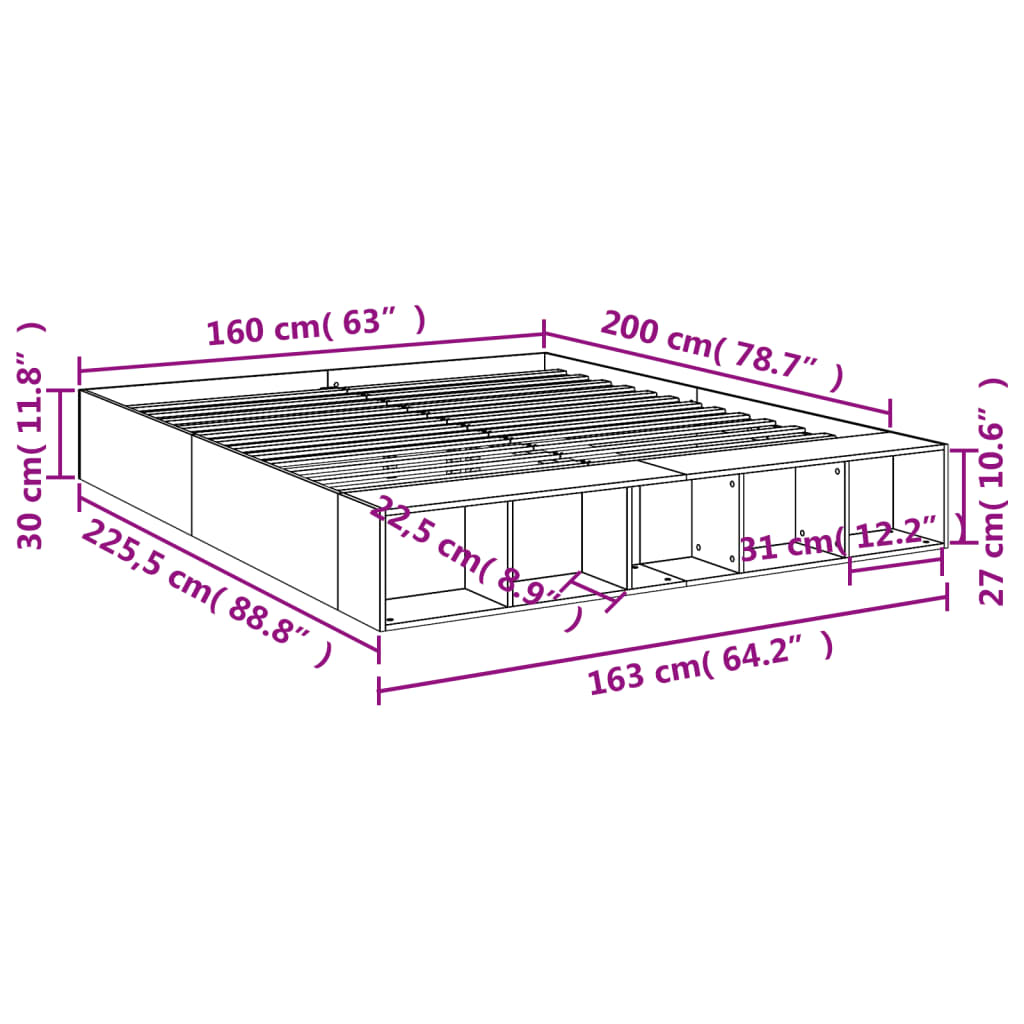 vidaXL sengestel 160x200 cm konstrueret træ røget eg