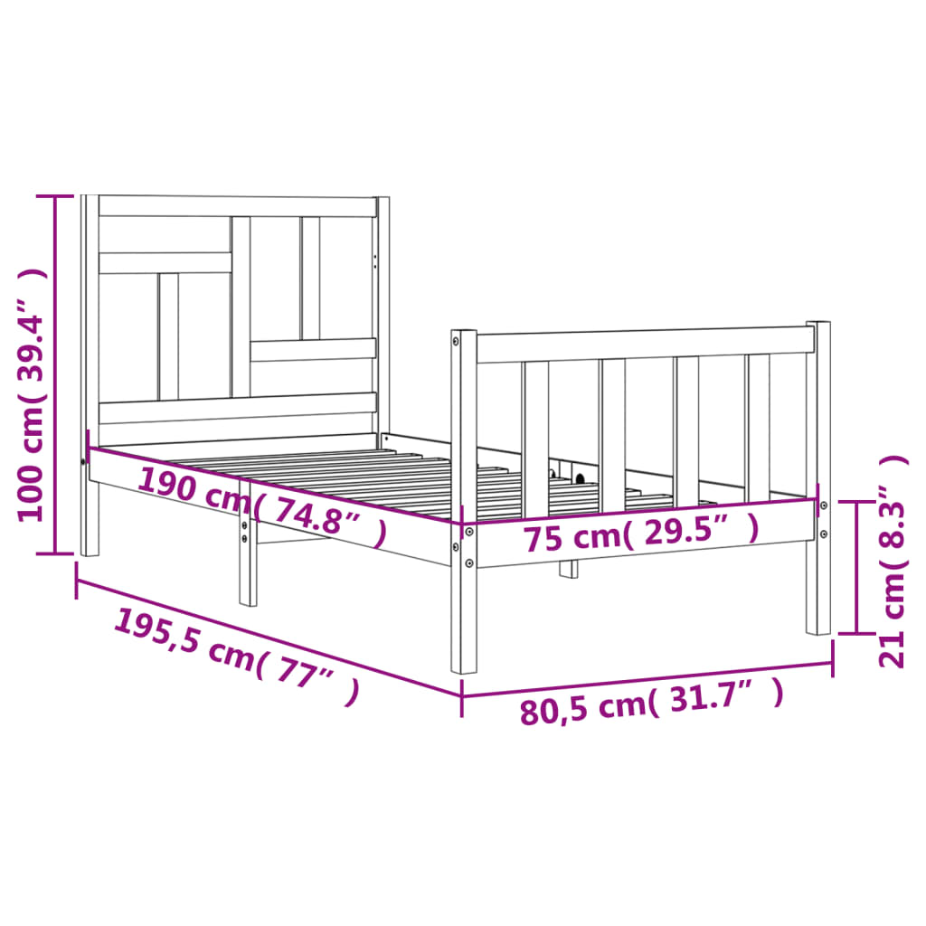 vidaXL sengeramme med sengegavl Small Single massivt træ