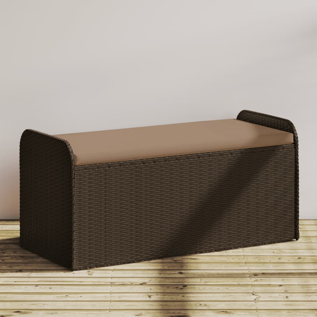 vidaXL opbevaringsbænk med hynde 115x51x52 cm polyrattan brun