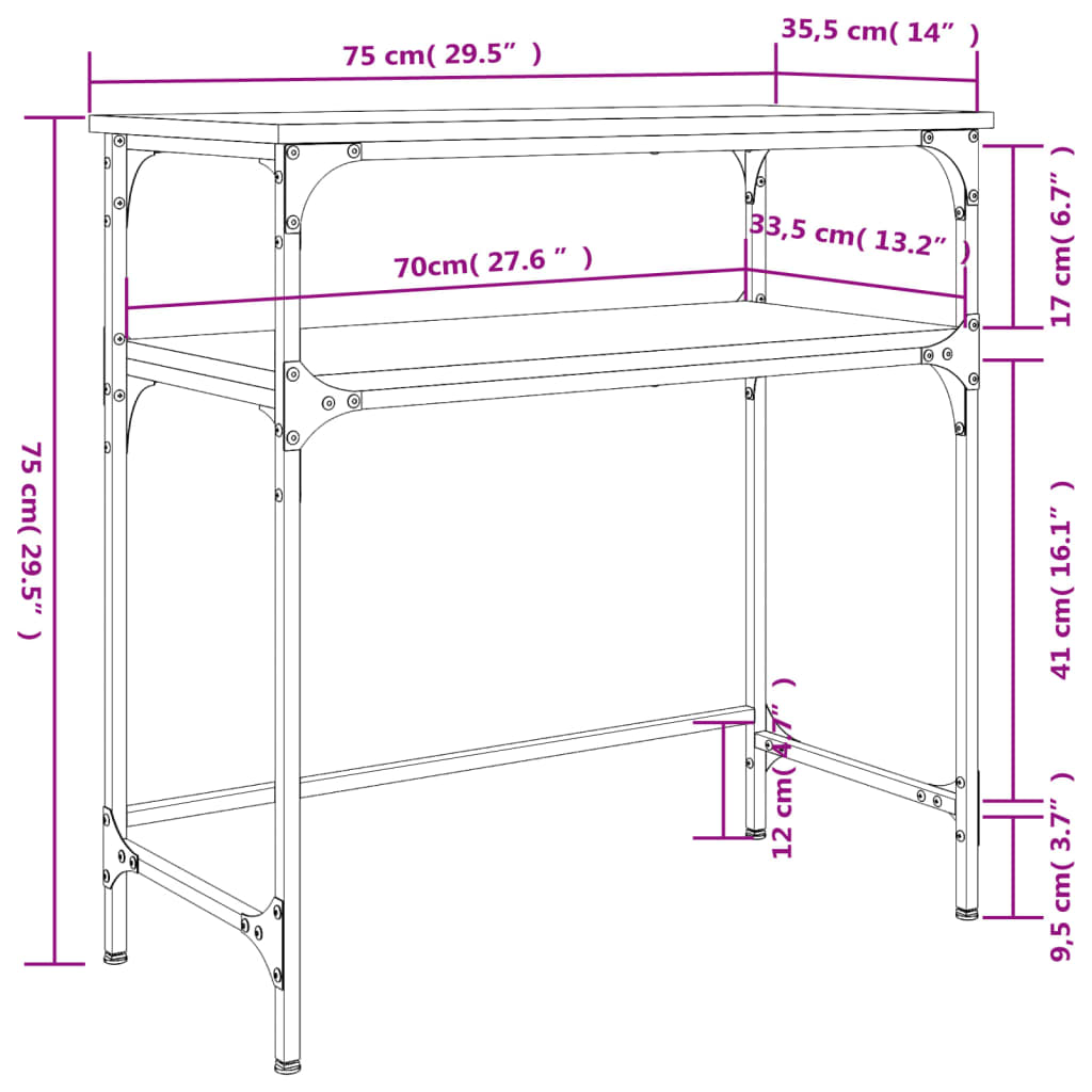 vidaXL konsolbord 75x35,5x75 cm konstrueret træ sonoma-eg