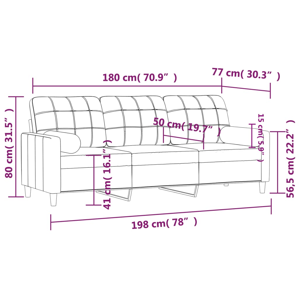 vidaXL 3-personers sofa med pyntepuder 180 cm stof vinrød