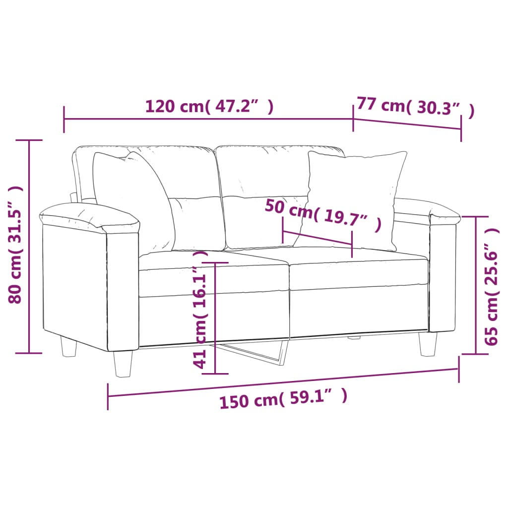 vidaXL 2-personers sofa med puder 120 cm mikrofiberstof lysegrå