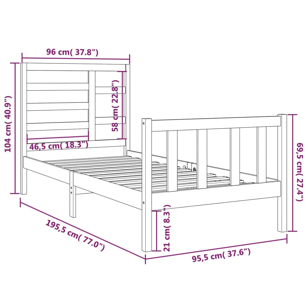 vidaXL sengeramme 90x190 cm Single massivt træ sort