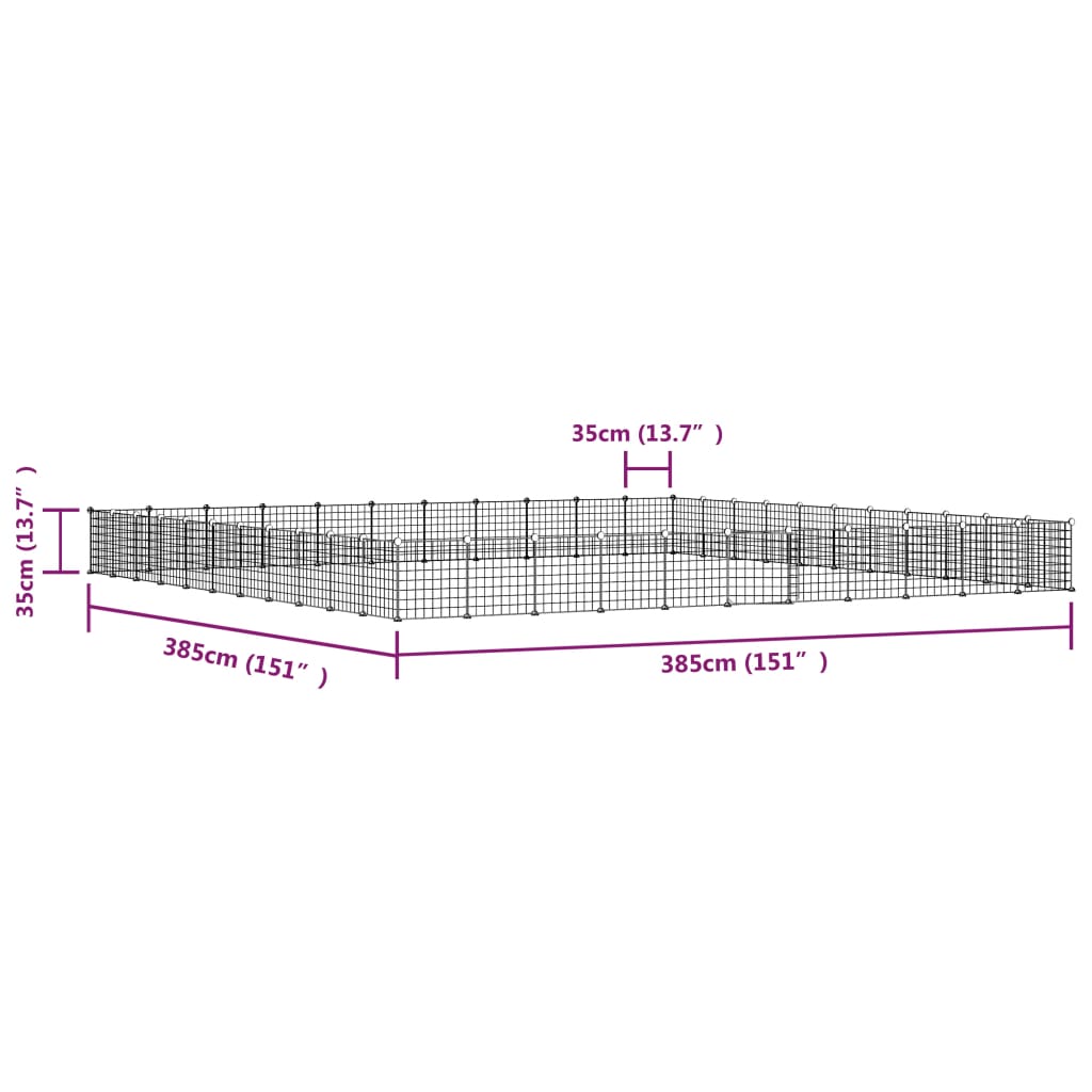 vidaXL 44-panels kæledyrsindhegning med låge 35x35 cm stål sort