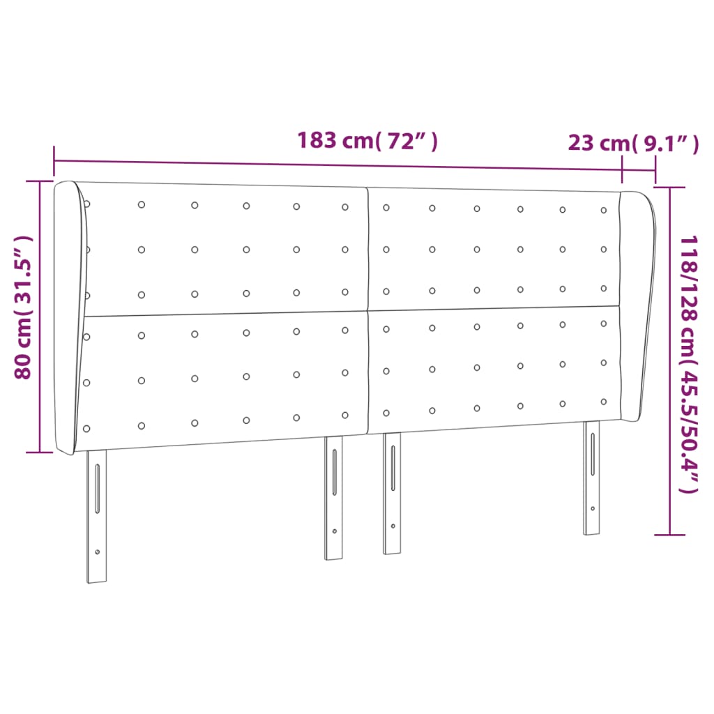 vidaXL sengegavl med kanter 183x23x118/128 cm kunstlæder sort