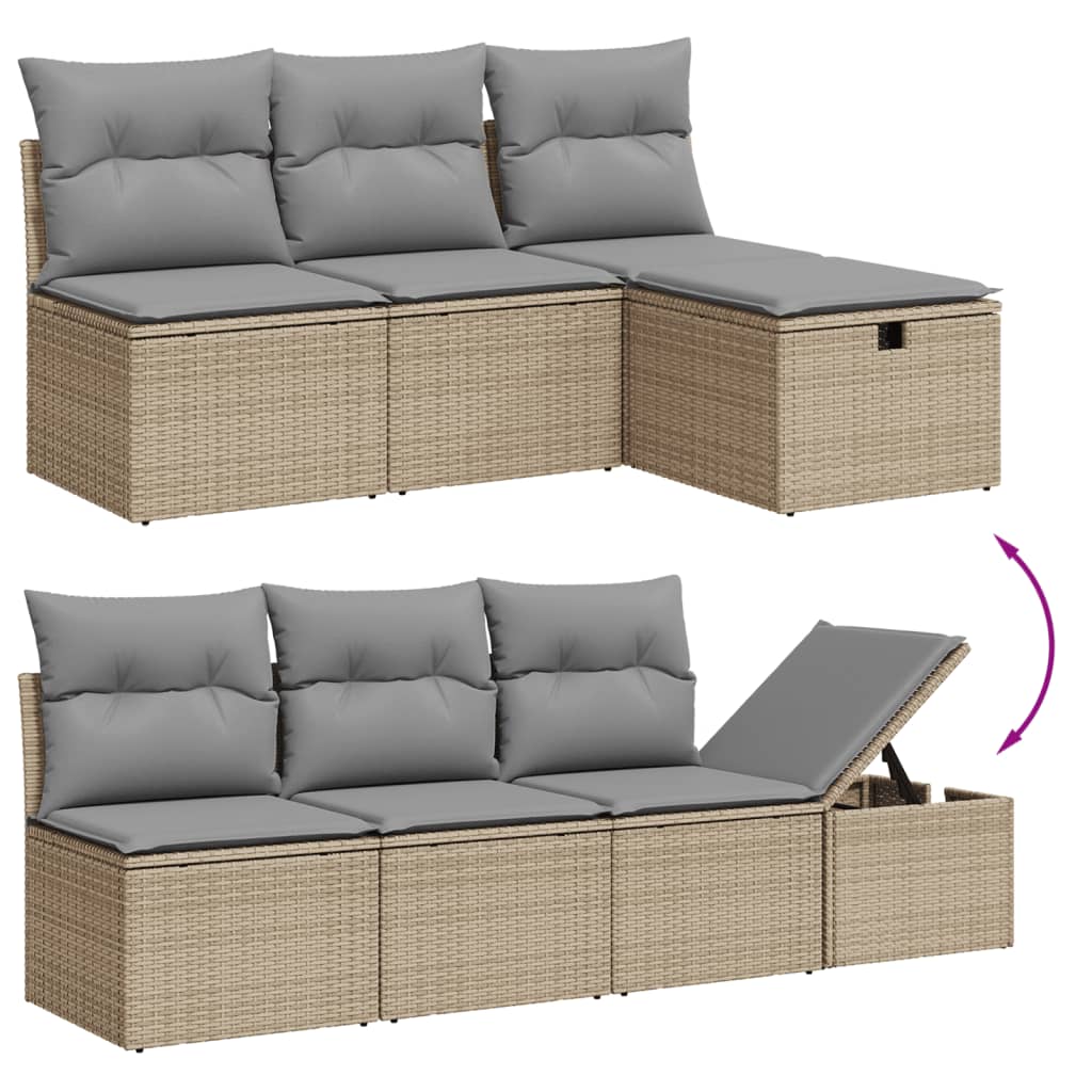 vidaXL havesofasæt 7 dele med hynder polyrattan beige