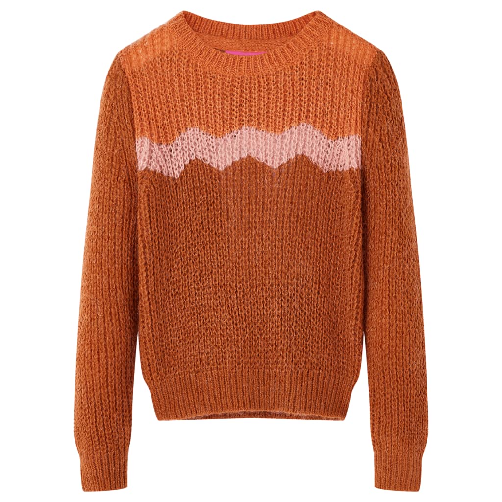 Sweater til børn str. 116 strikket cognacfarvet