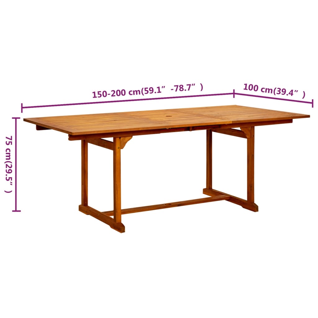 vidaXL havebord (150-200)x100x75 cm massivt akacietræ