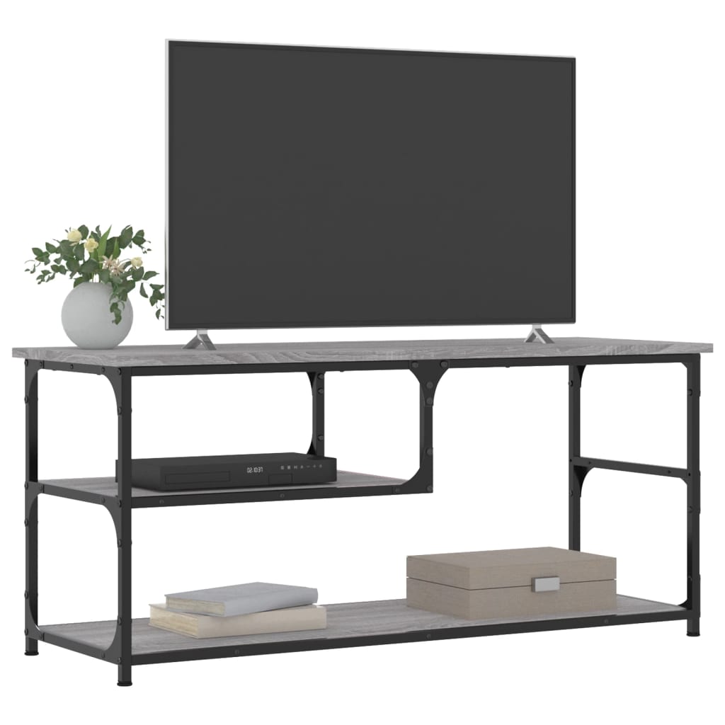 vidaXL tv-bord 100x33x41 cm konstrueret træ og stål grå sonoma-eg