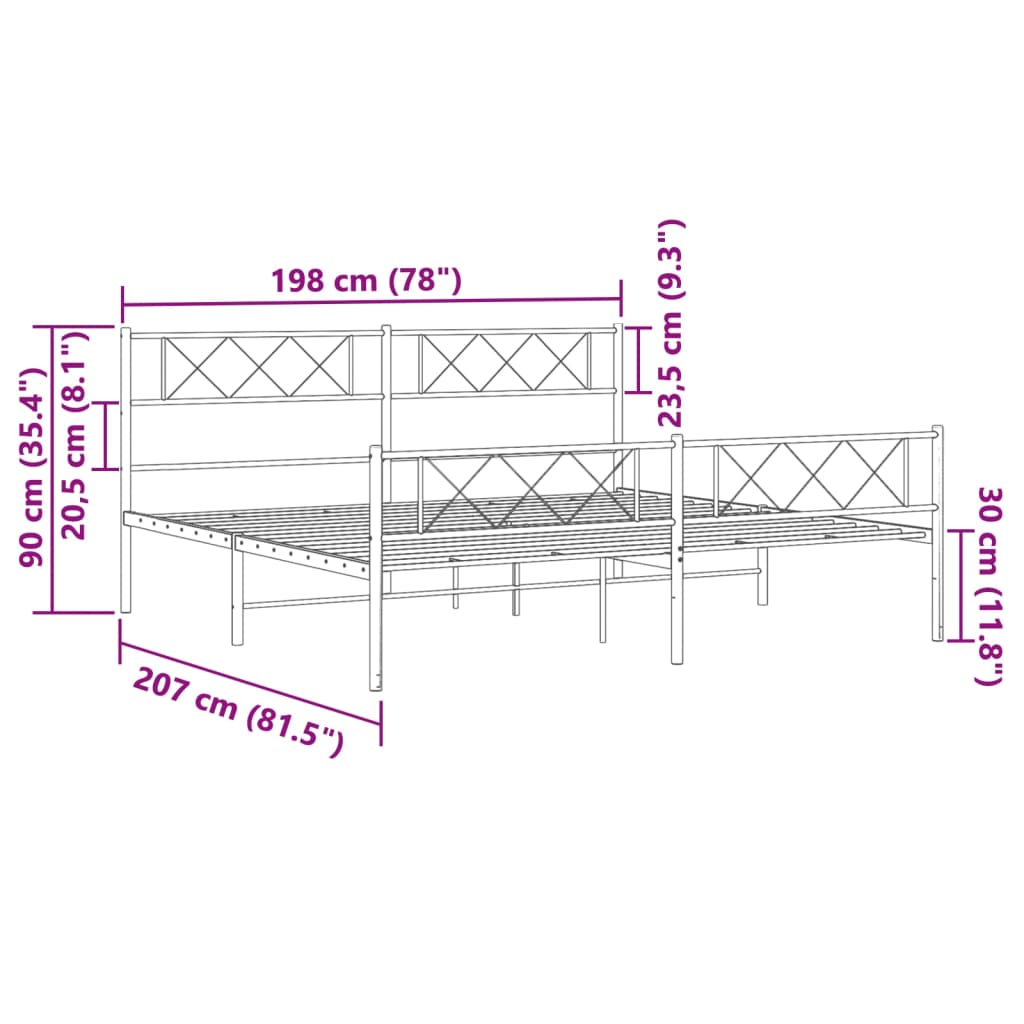 vidaXL sengeramme med sengegavl og fodgærde 193x203 cm metal hvid