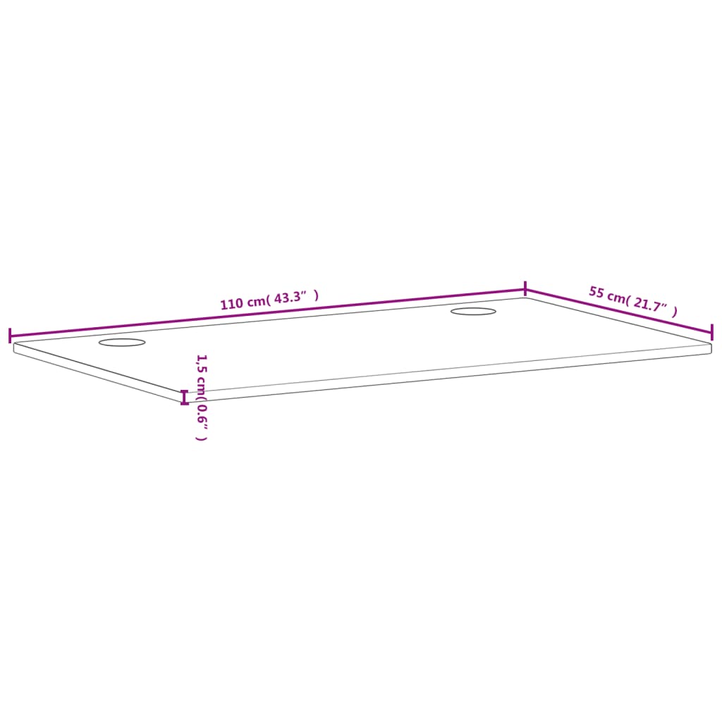 vidaXL skrivebordsplade 110x55x1,5 cm massivt bøgetræ