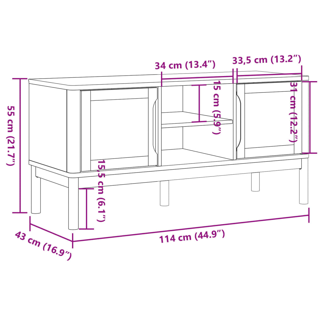 vidaXL tv-bord FLORO 114x43x55 cm massivt fyrretræ grå