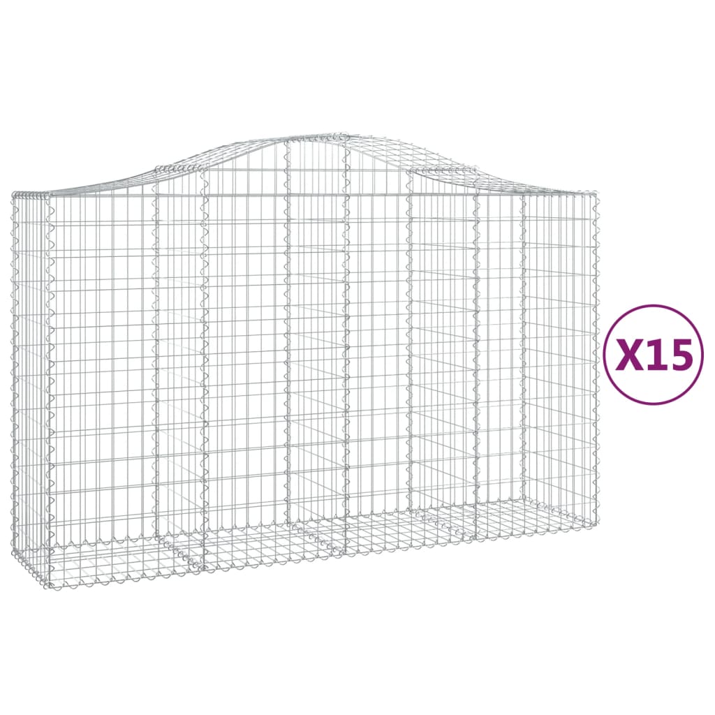 vidaXL buede gabionkurve 15 stk. 200x50x120/140 cm galvaniseret jern