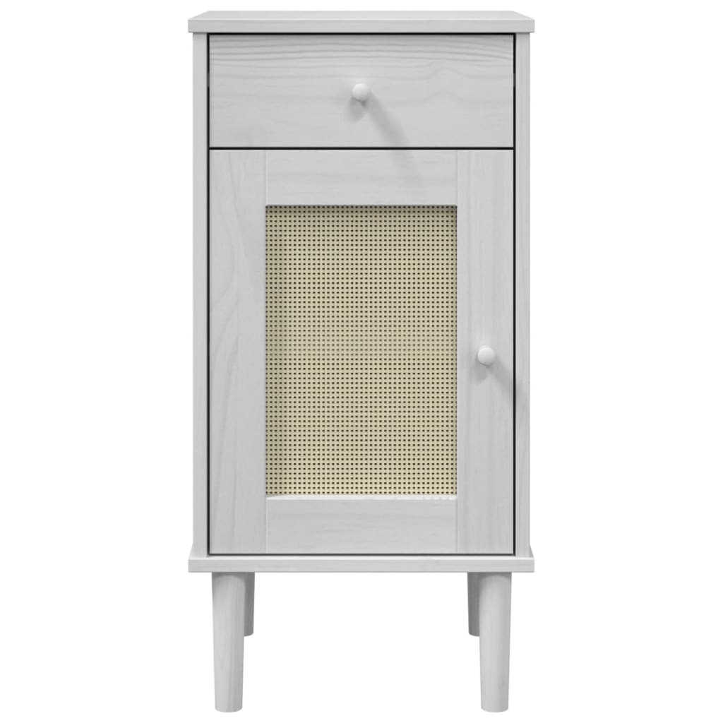 vidaXL sengebord SENJA rattanlook 40x35x80 cm massivt fyrretræ hvid