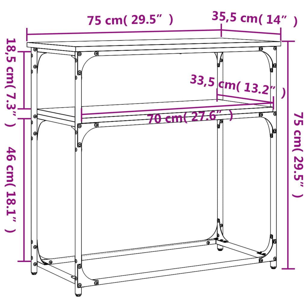 vidaXL konsolbord 75x35,5x75 cm konstrueret træ brun egetræsfarve