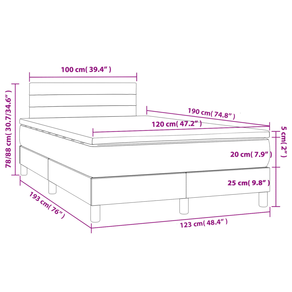 vidaXL kontinentalseng med madras 120x190 cm stof sort