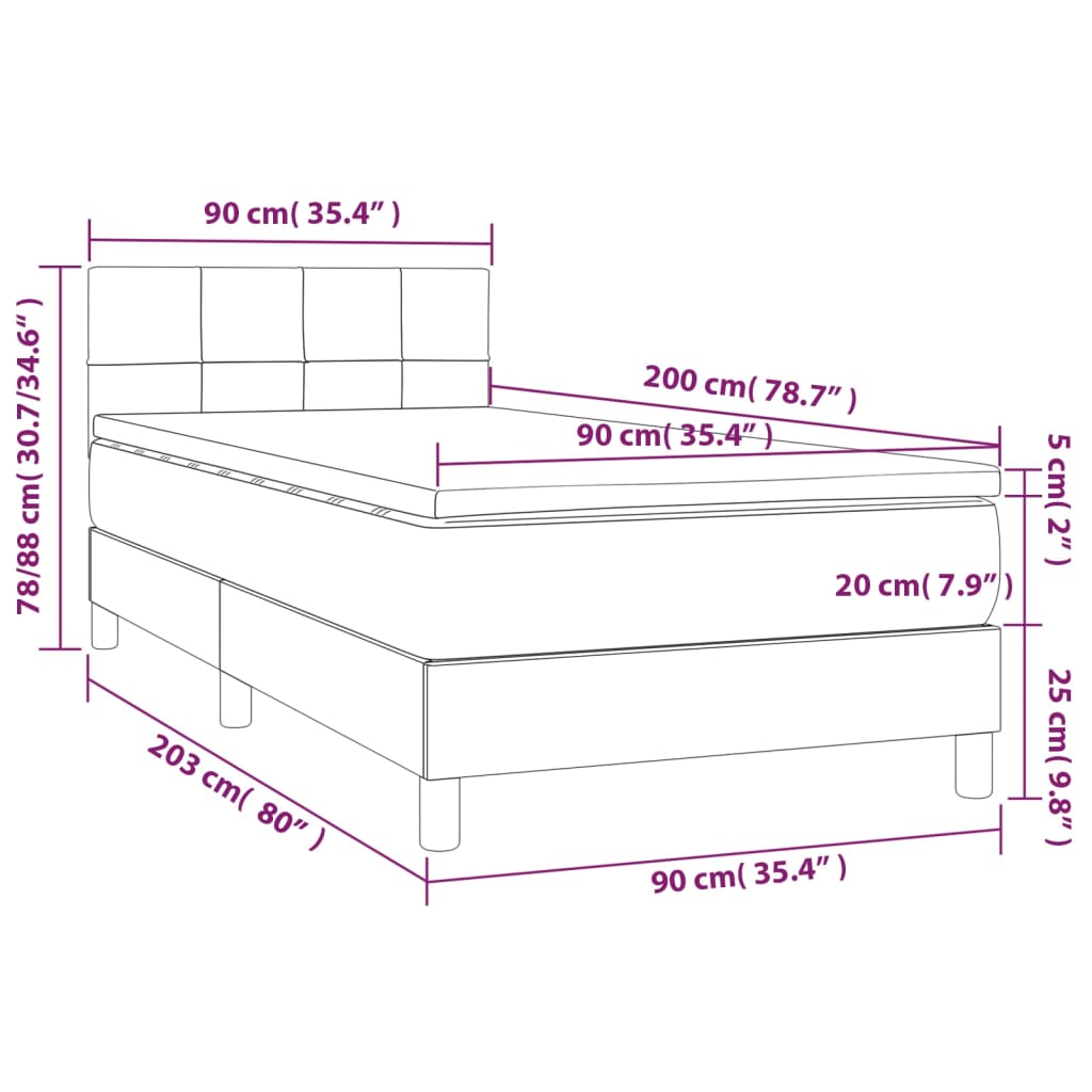 vidaXL kontinentalseng med LED-lys 90x200 cm stof blå