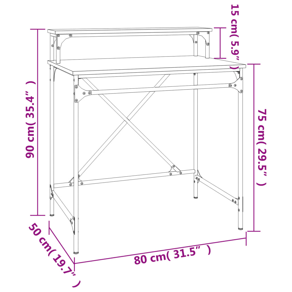 vidaXL skrivebord 80x50x90 cm konstrueret træ og jern brun eg