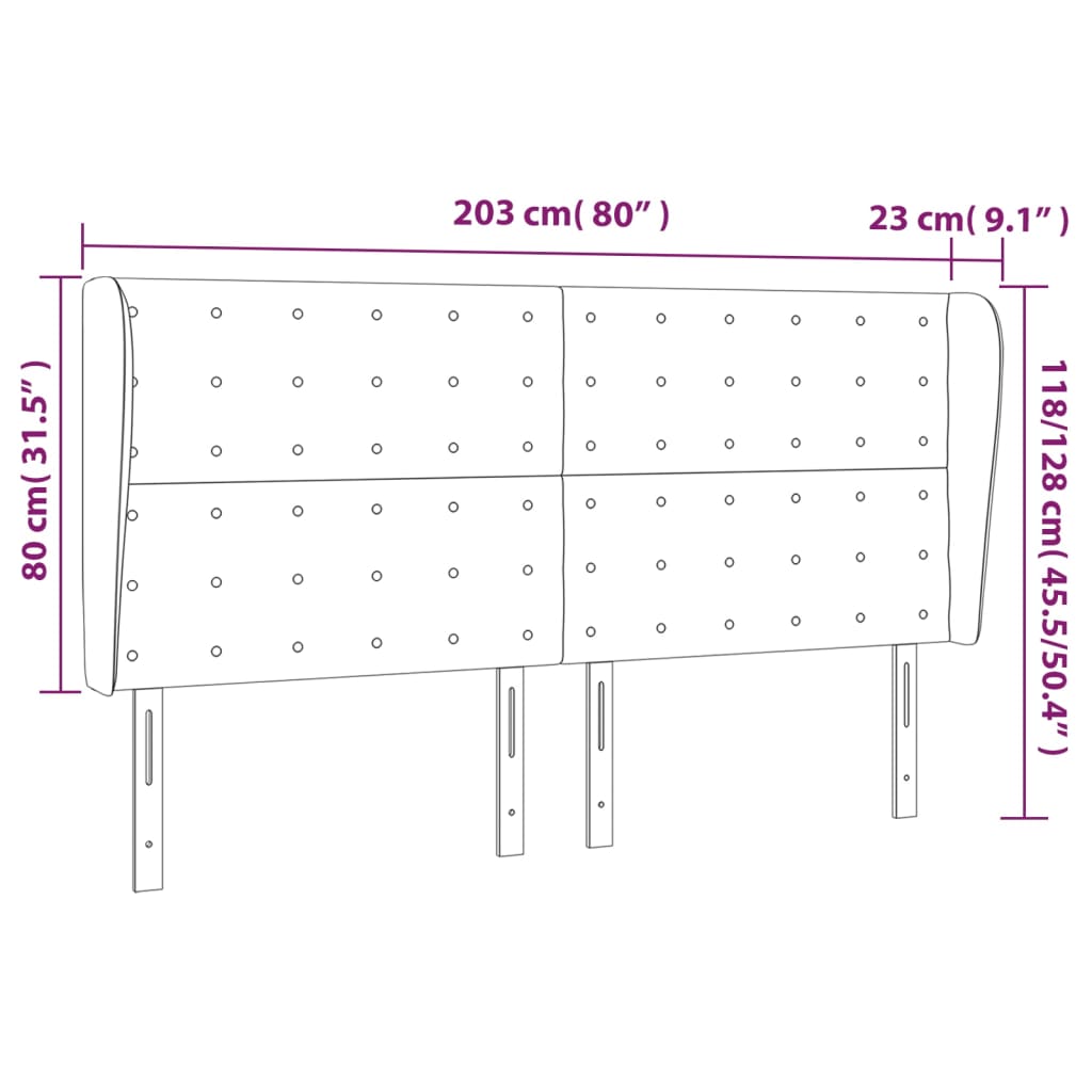 vidaXL sengegavl med kanter 203x23x118/128 cm stof gråbrun