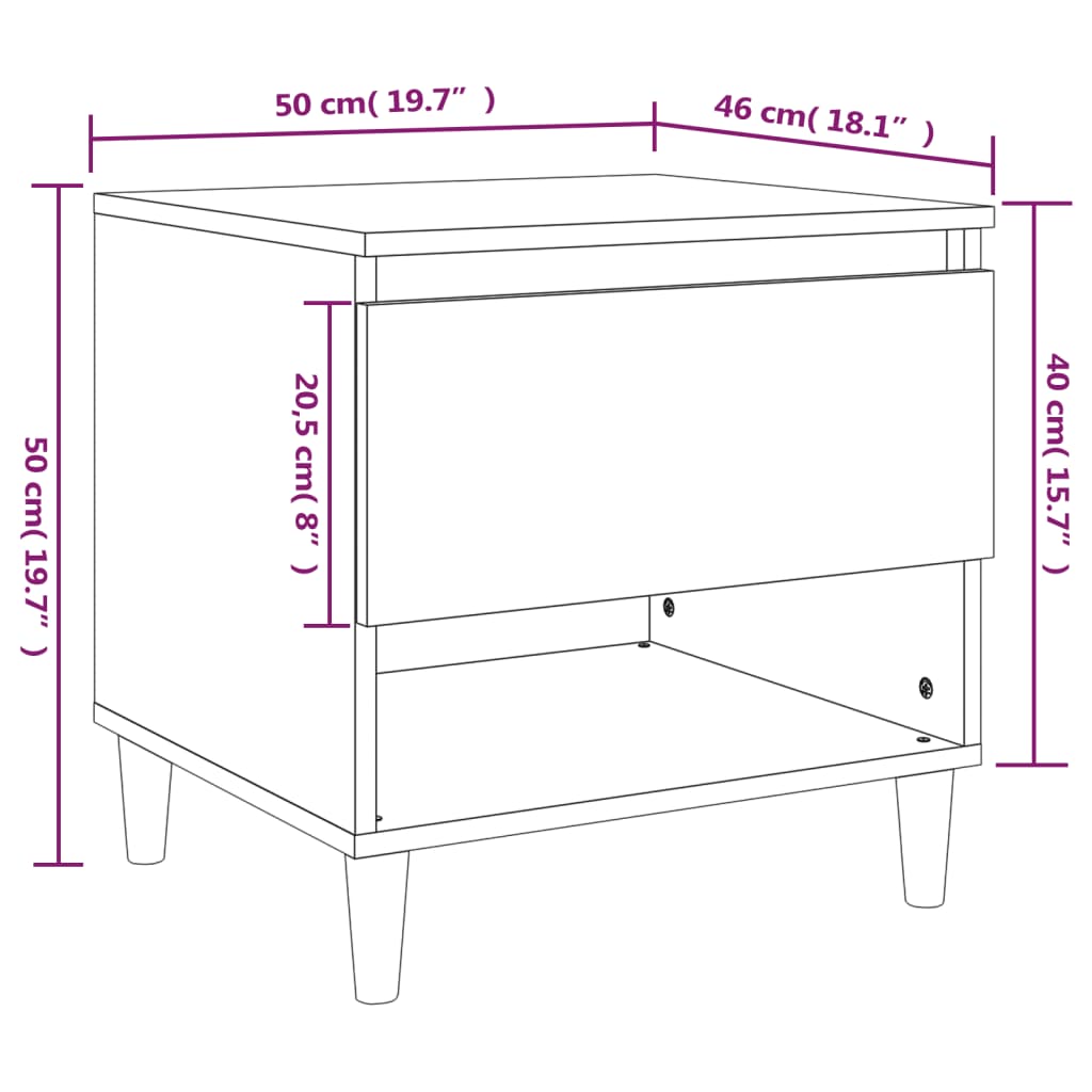 vidaXL sengeborde 2 stk. 50x46x50 cm konstrueret træ hvid højglans