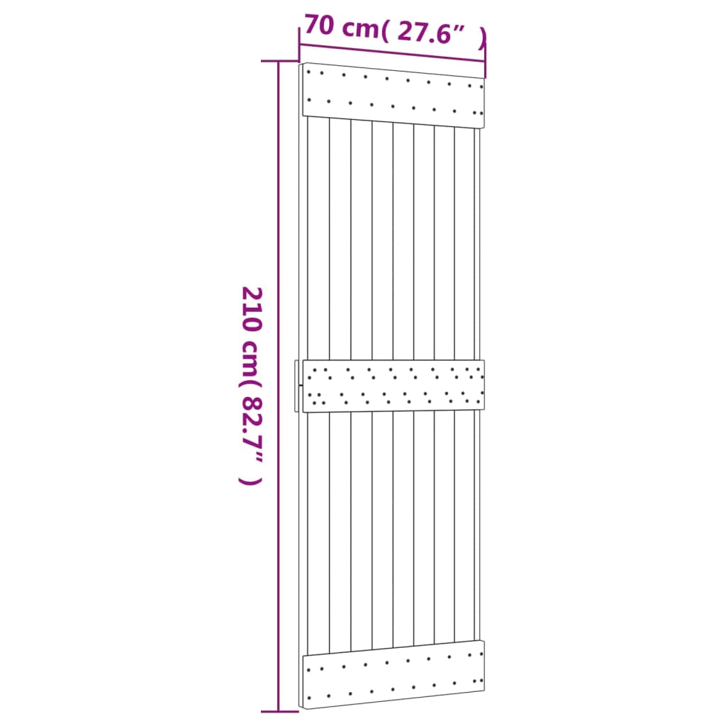 vidaXL skydedør med monteringssæt 70x210 cm massivt fyrretræ