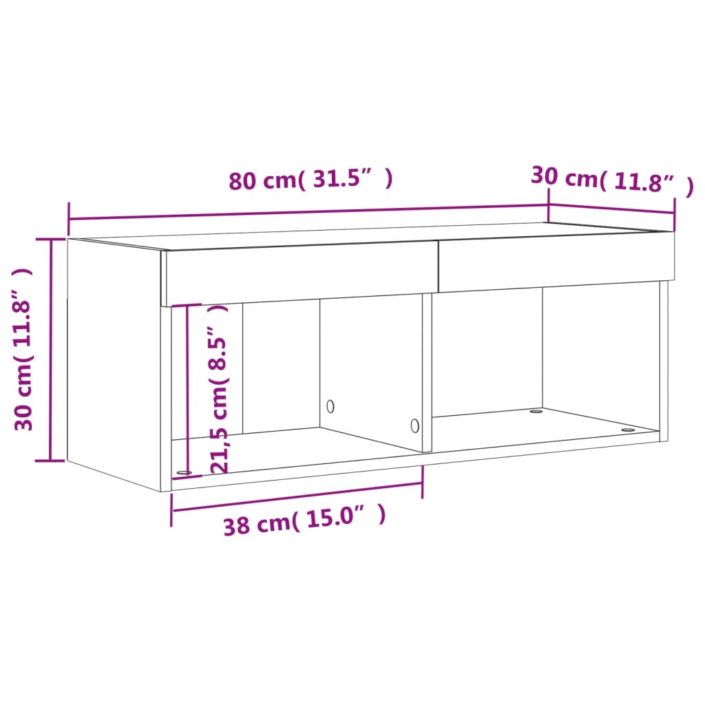 vidaXL sengebord med LED-lys 80x30x30 cm betongrå