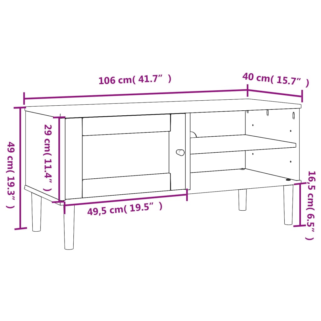 vidaXL tv-bord SENJA 106x40x49 cm rattan-look massivt fyrretræ hvid