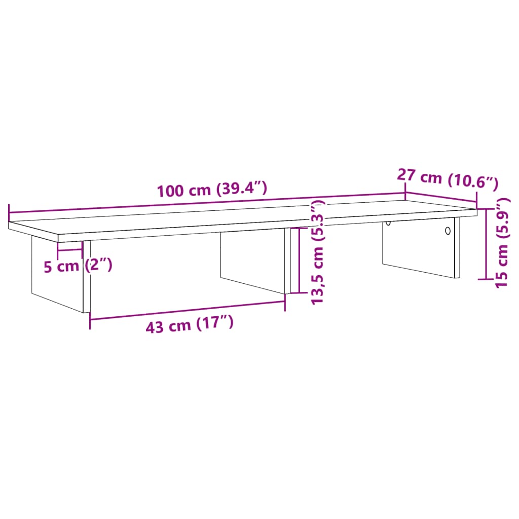 vidaXL skærmholder 100x27x15 cm konstrueret træ gammelt trælook