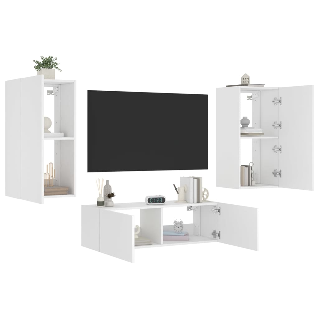 vidaXL væghængt tv-møbel 3 dele med LED-lys hvid