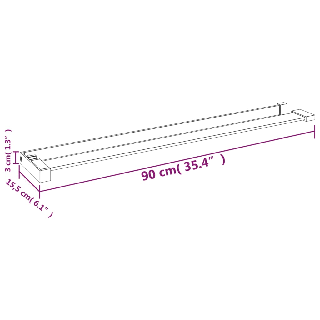 vidaXL brusehylde til brusevæg 90 cm aluminium sort