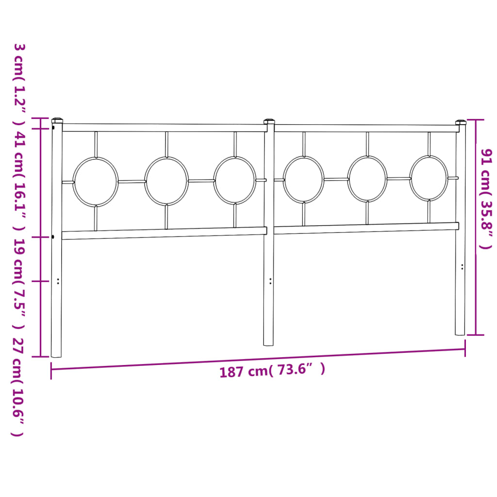 vidaXL sengegavl 180 cm metal sort