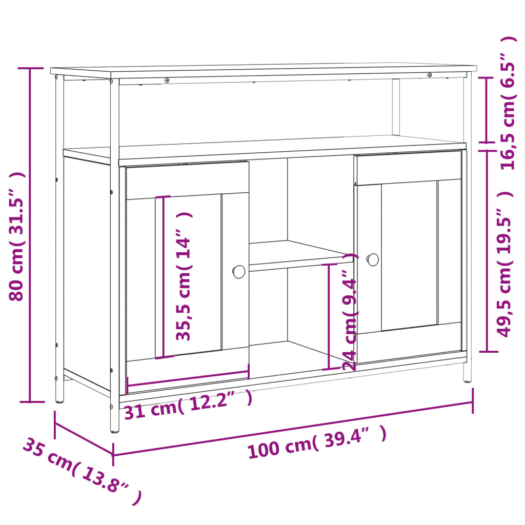 vidaXL skænk 100x35x80 cm konstrueret træ røget egetræsfarve