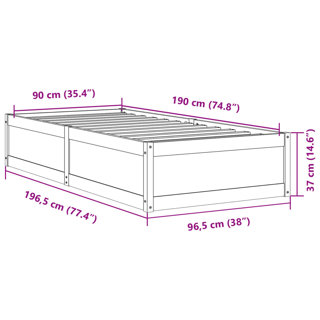 vidaXL sengeramme uden madras 90x190 cm massivt fyrretræ