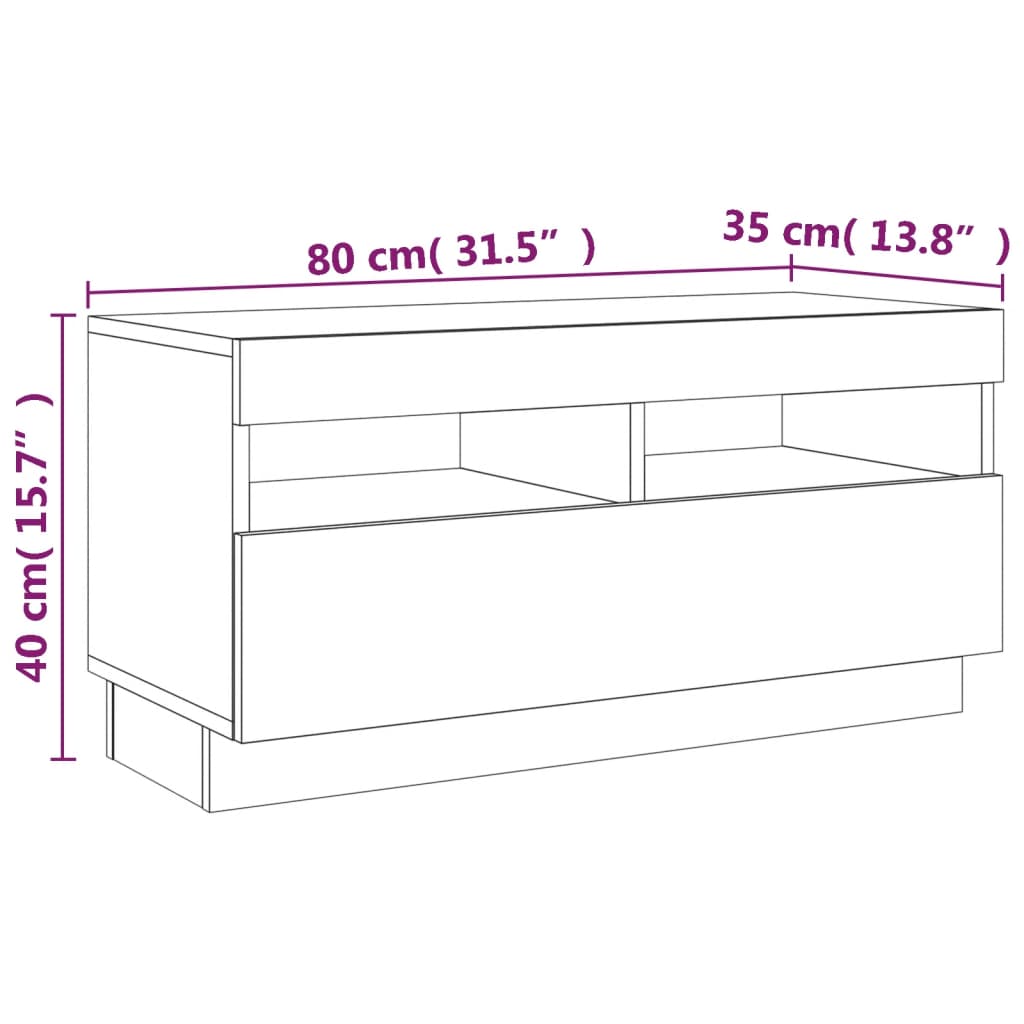 vidaXL tv-bord med LED-lys 80x35x40 cm brun eg