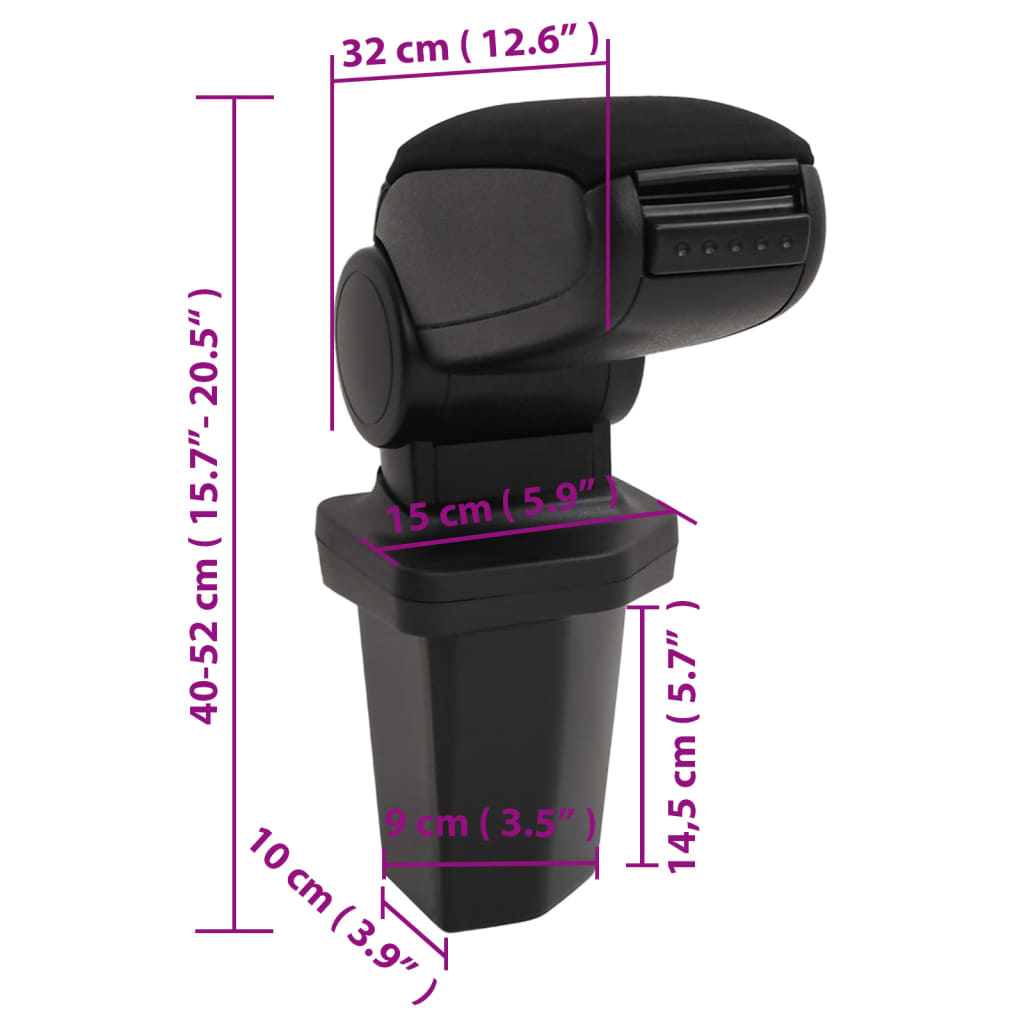 vidaXL armlæn til bil 15x32x(40-52) cm ABS sort