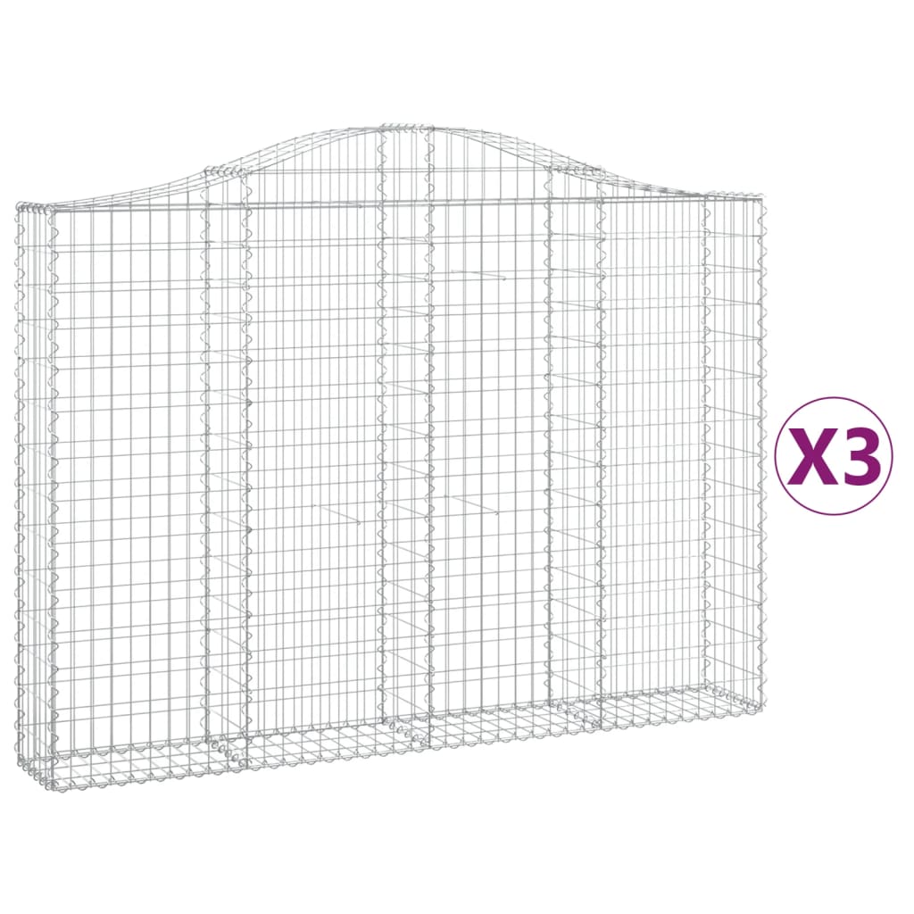 vidaXL buede gabionkurve 3 stk. 200x30x140/160 cm galvaniseret jern