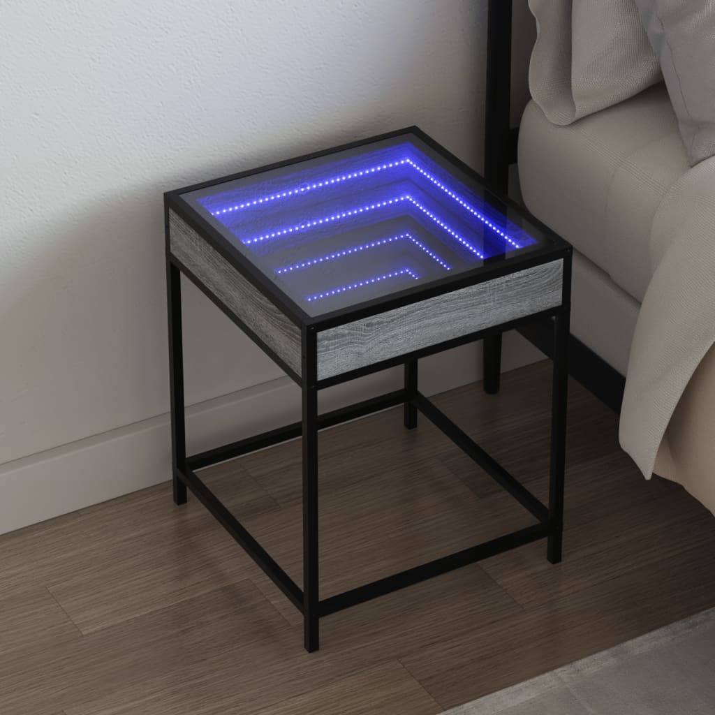 vidaXL sofabord med Infinity LED-lys 40x40x51 cm grå sonoma-eg