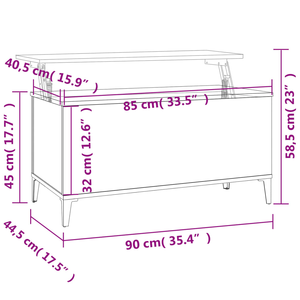 vidaXL sofabord 90x44,5x45 cm konstrueret træ røget egetræsfarve