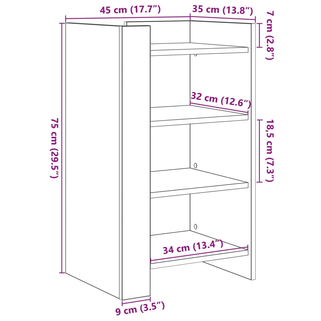 vidaXL skænk 45x35x75 cm konstrueret træ sonoma-eg