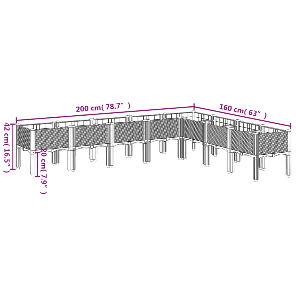 vidaXL plantekasse med ben 200x160x42 cm PP sort