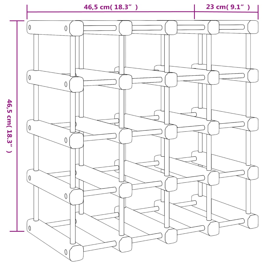 vidaXL vinreol til 20 flasker 46,5x23x46,5 cm massivt fyrretræ