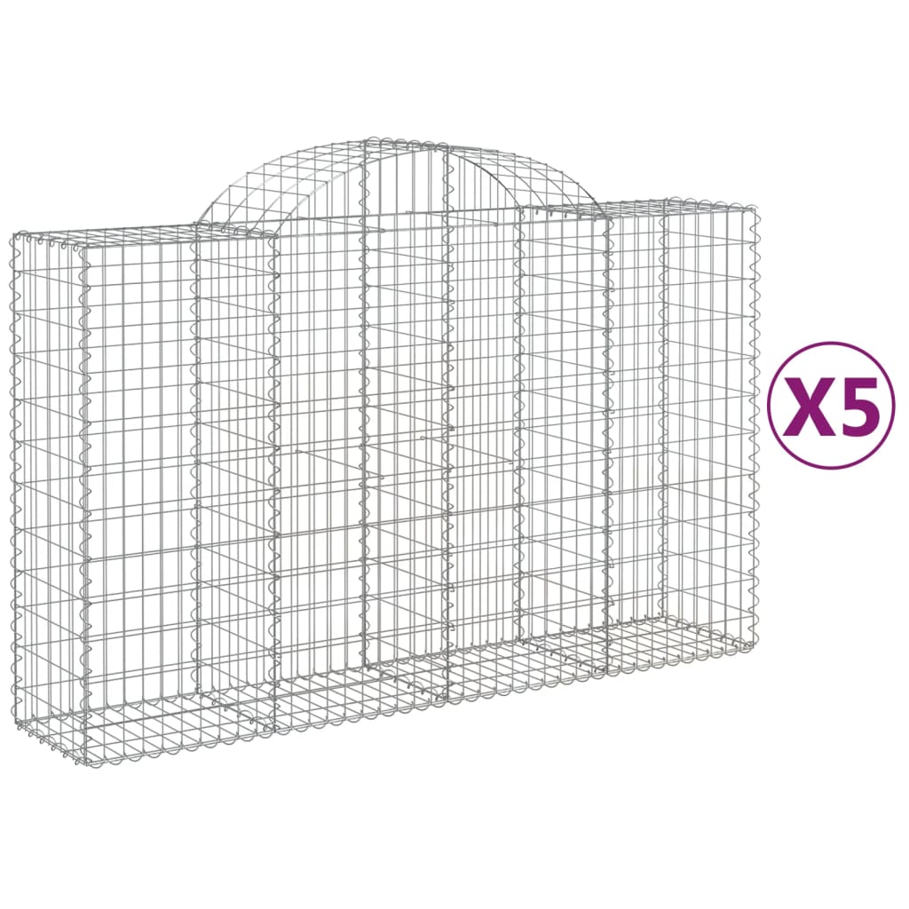 vidaXL buede gabionkurve 5 stk. 200x50x120/140 cm galvaniseret jern