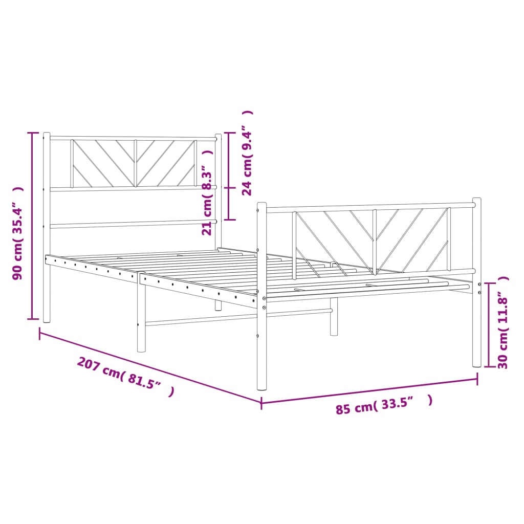 vidaXL sengeramme med sengegavl og fodgærde 80x200 cm metal hvid